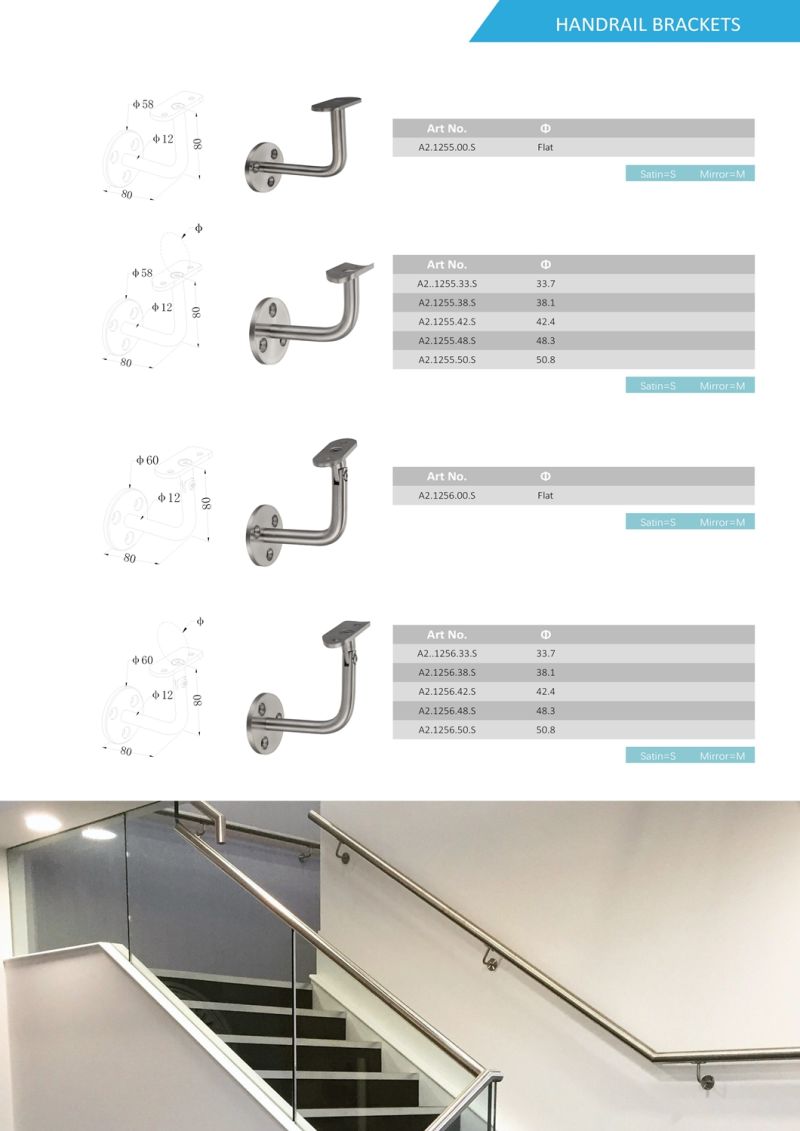Stainless Steel Balustrade System Handrail Brackets for Indoor Design