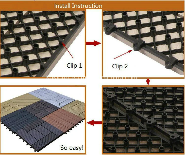 Waterproof WPC DIY Floor Tiles, Non-Slip Interlocking Floor Tiles, WPC Interlocking Plastic Base Deck