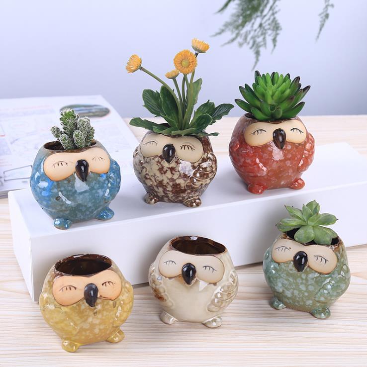 Creative Owl Ceramic Flowerpot Cute Thumb Fleshy Flowerpot