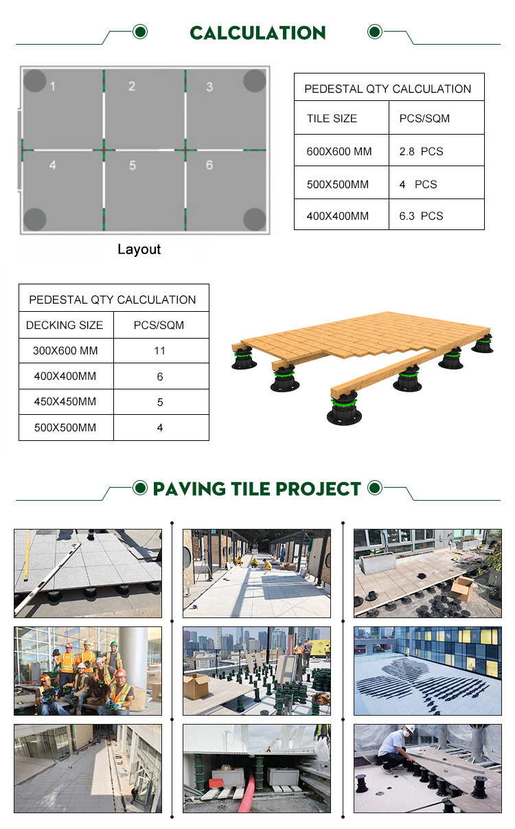 Timber Flooring Adjustable Plastic Raised Floor Paving Support Pedestals