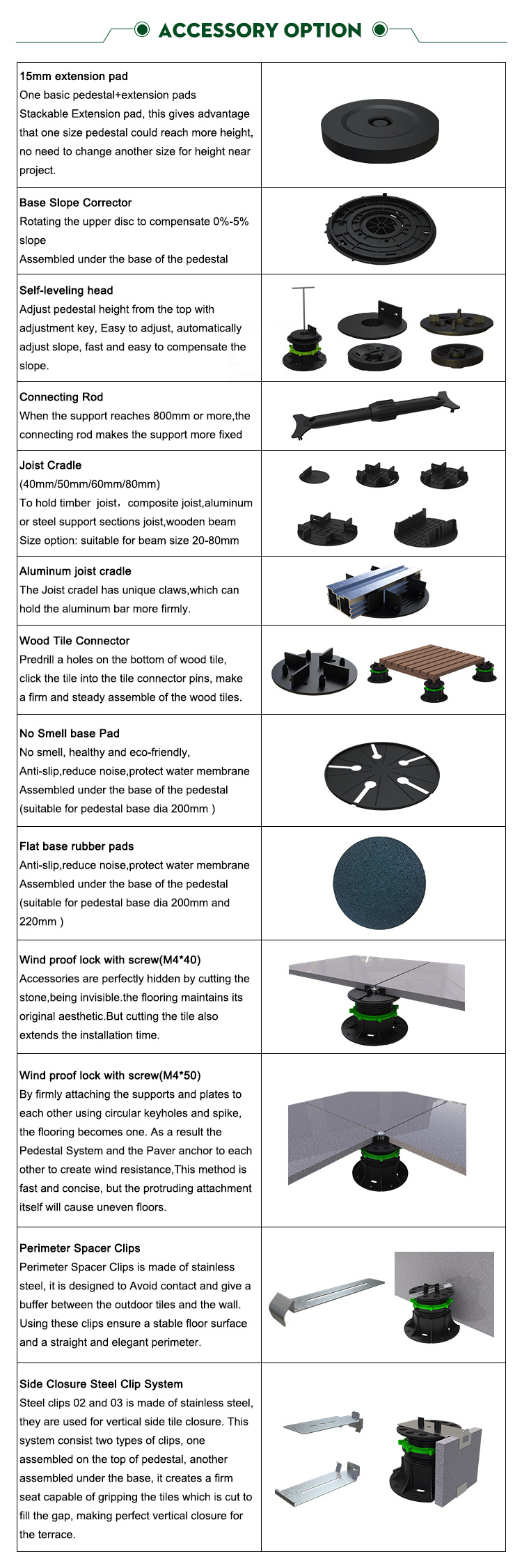 Timber Flooring Adjustable Plastic Raised Floor Paving Support Pedestals