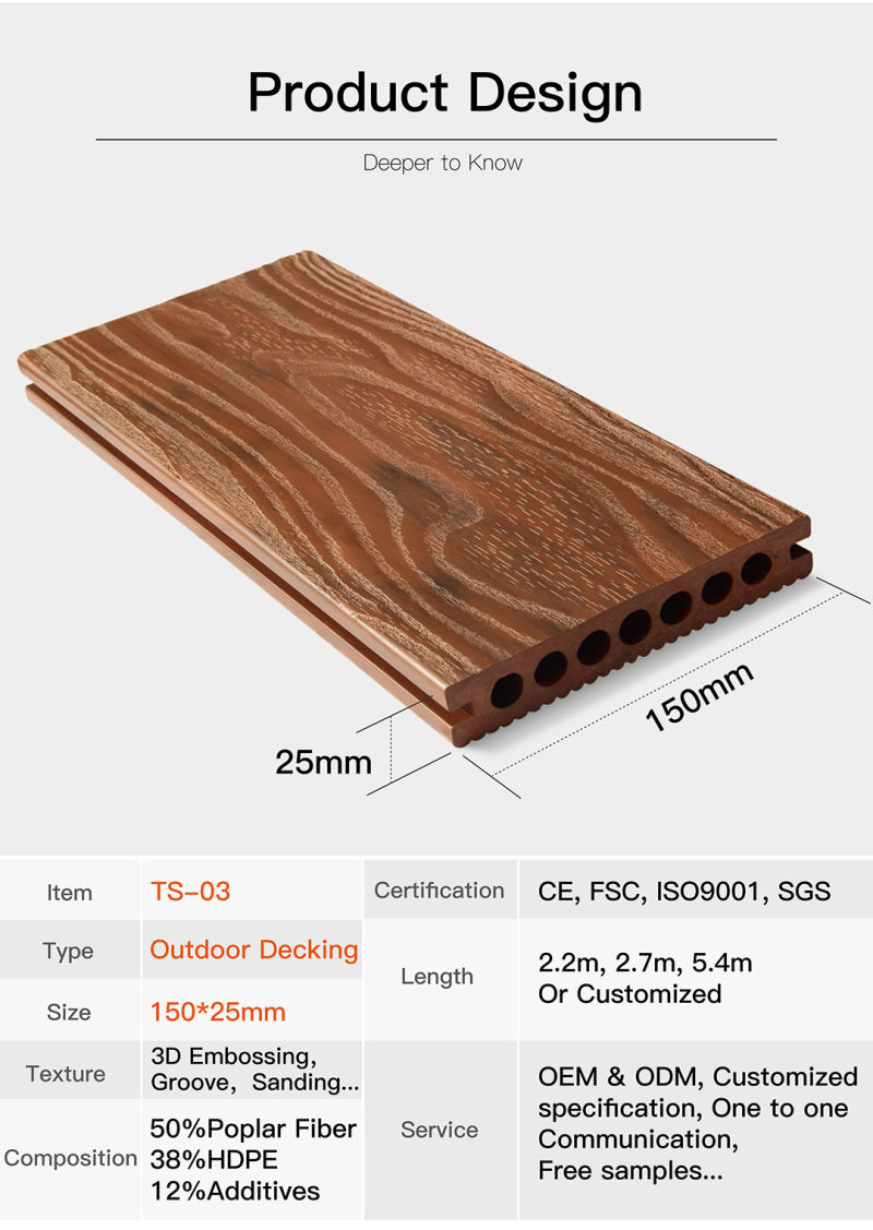 3D Embossing Edge Capped Composite WPC Decking Board