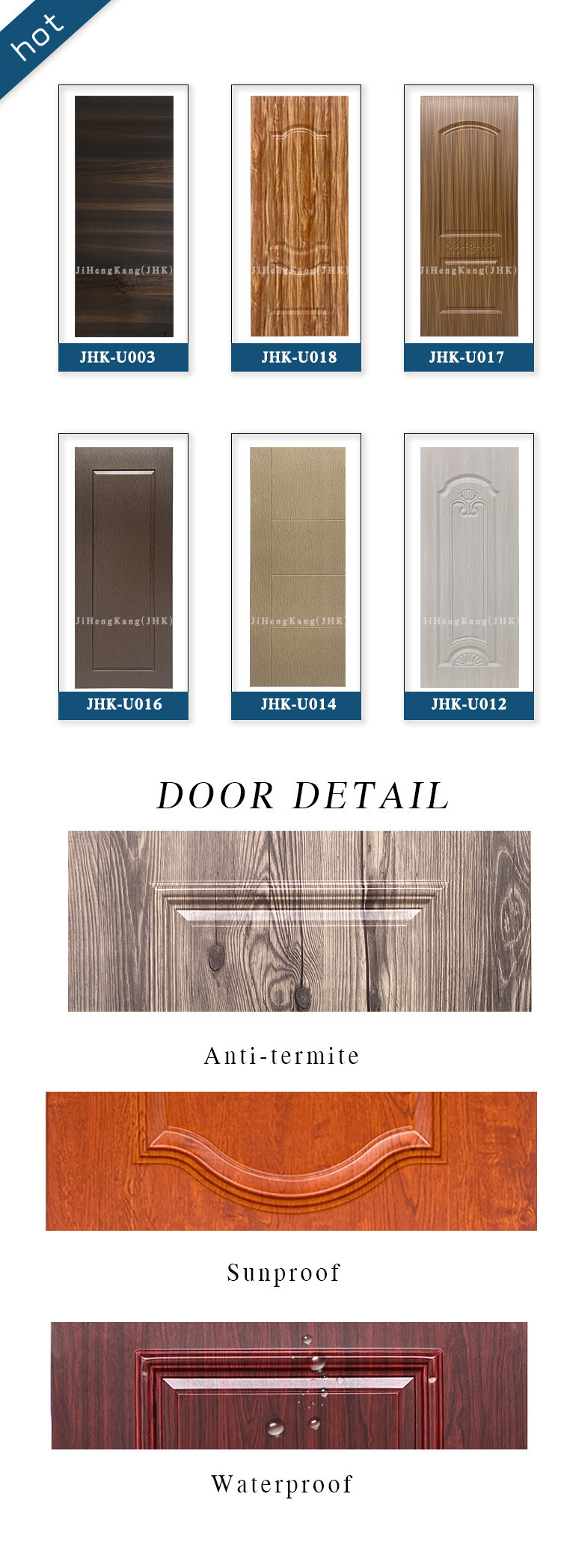 Jhk-W021 WPC Door Panel Interior WPC Doors Prices
