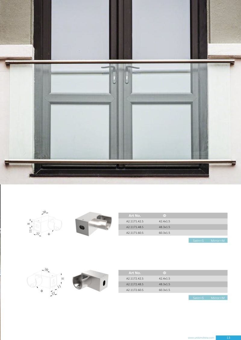 High Quality Factory Stainless Steel Glass Porch Railing for Handrails