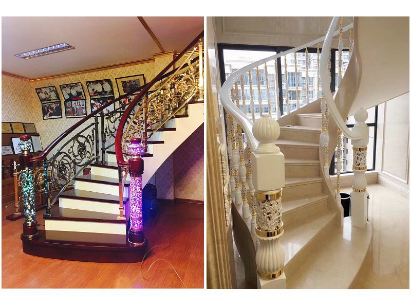 Indoor Curved Design Metal Staircase with Railings