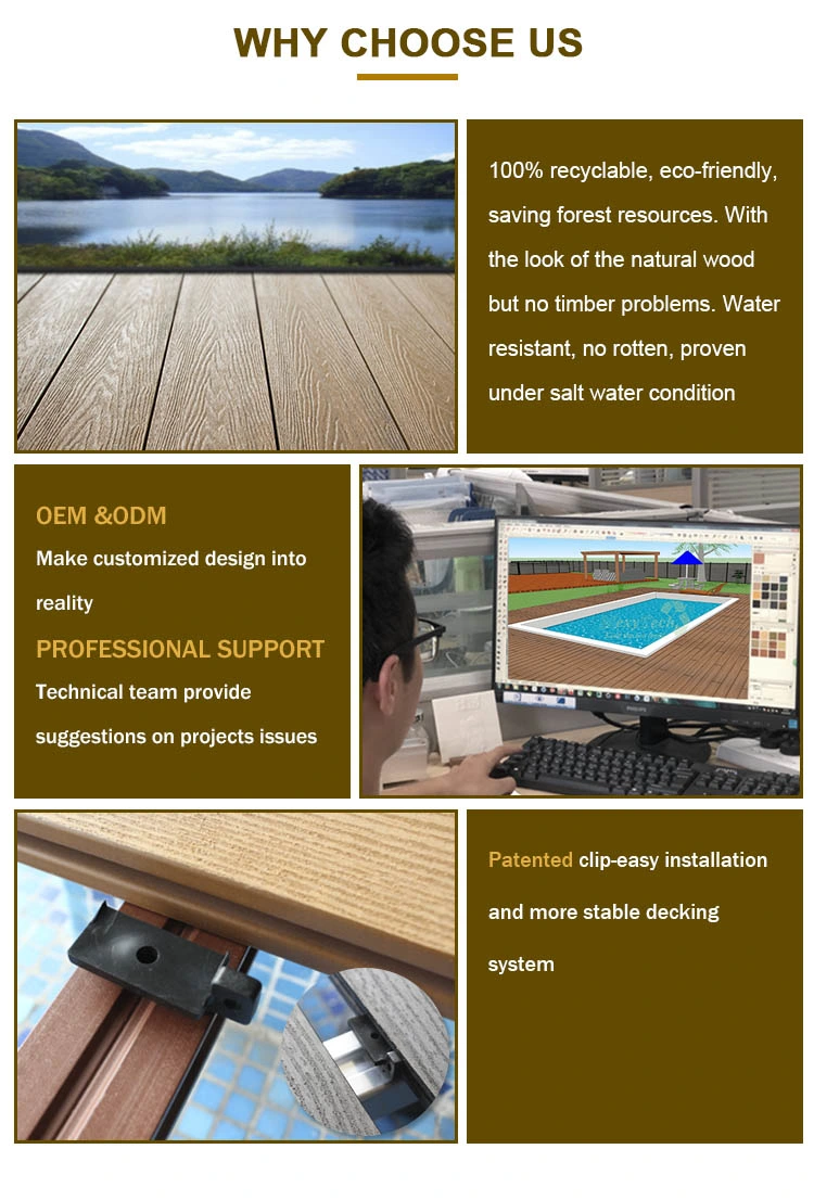 22mm Thickness Co-Extrusion Teak Color Waterproof Deep Embossed WPC Decking