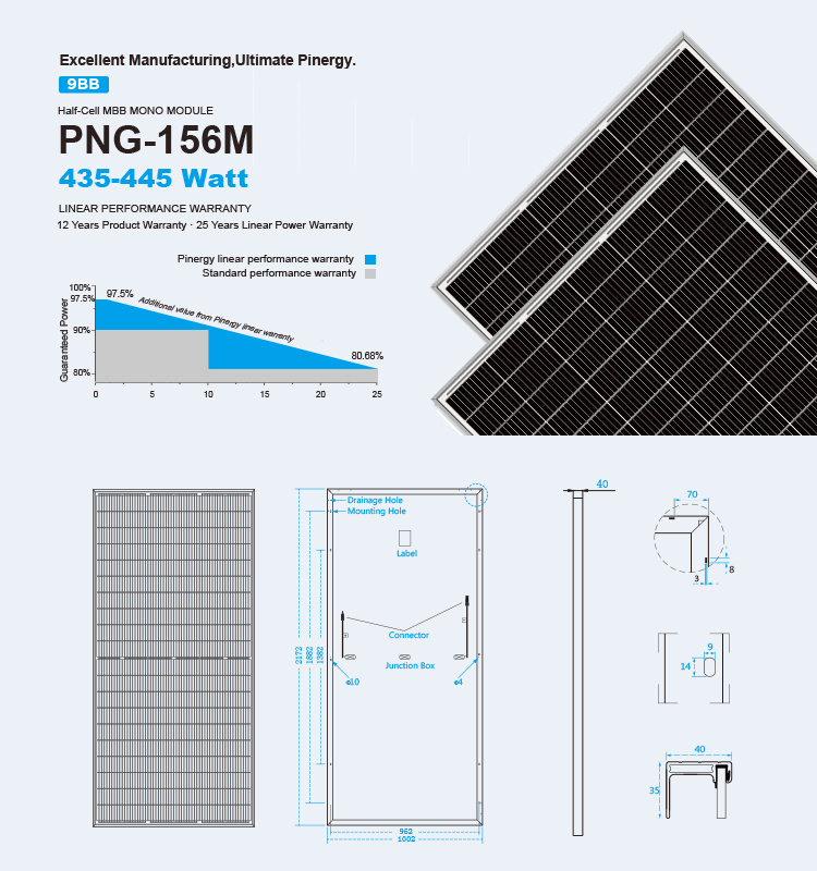 440W 445W High Power Solar Panel for Commercial Rooftop