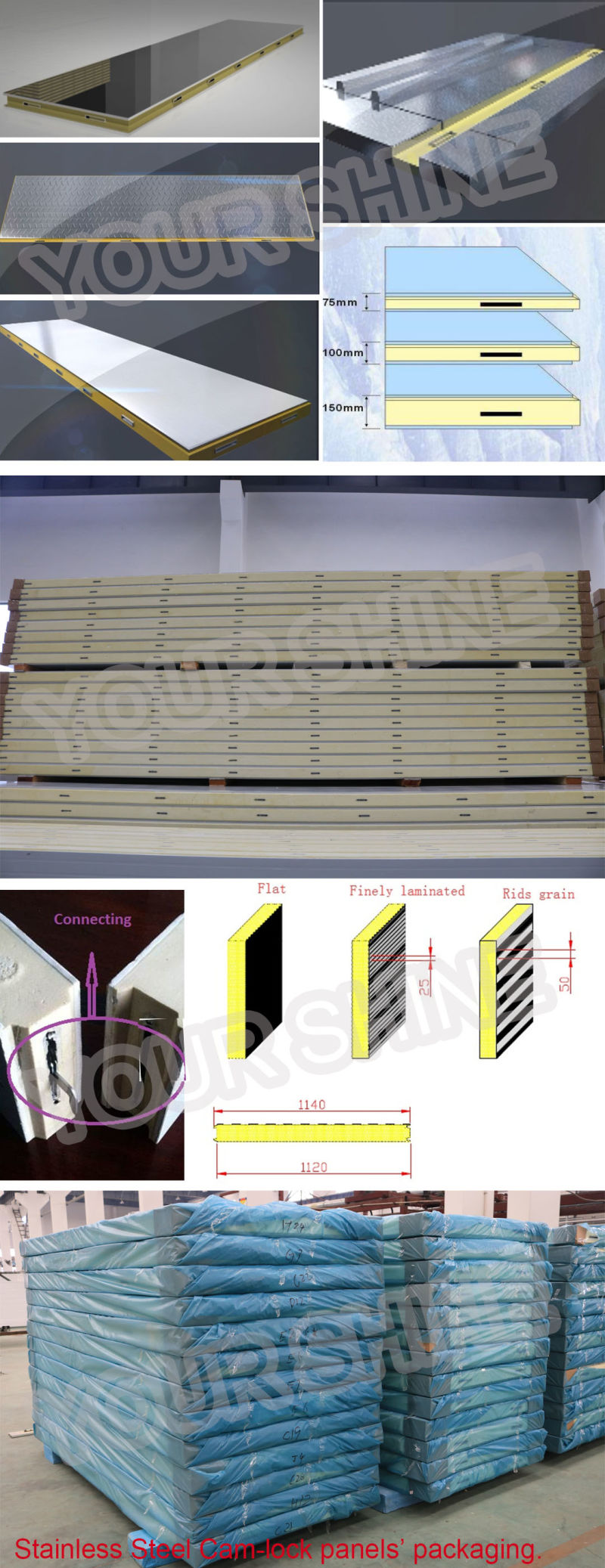 100mm Thickness PU Roof Panel Aluminum and Steel Sandwich Panel Cold Room Board