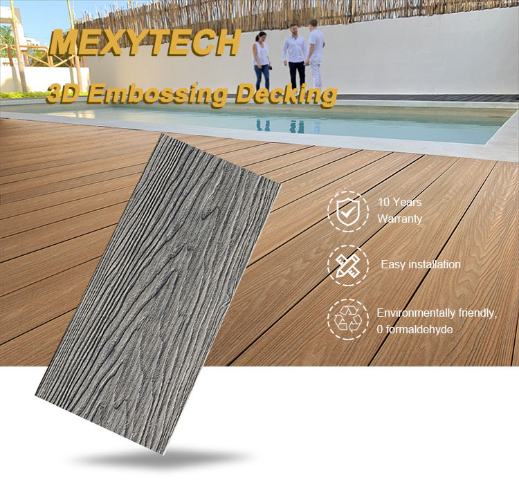22mm Thickness Co-Extrusion Teak Color Waterproof Deep Embossed WPC Decking