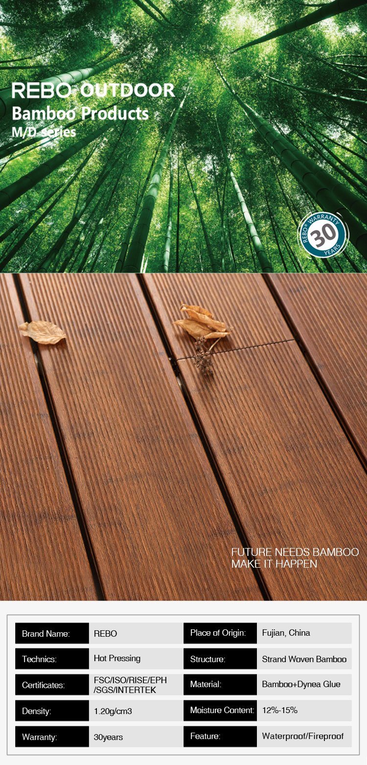 Anti-Slip Exterior Bamboo Decking Floor Finish Material for Office Building