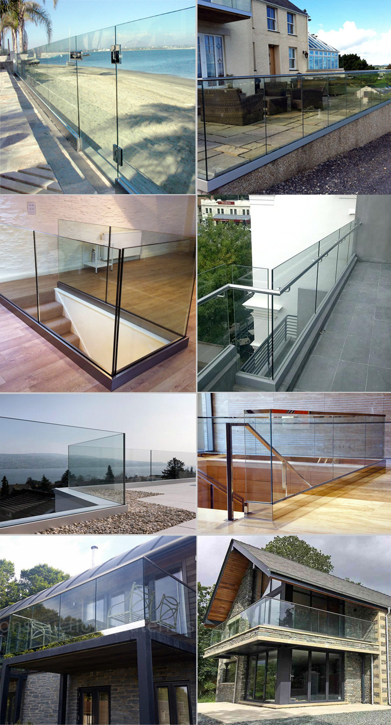 Adjustable Aluminum U Channe Frameless Glass Railing for Indoor Stair Handrail