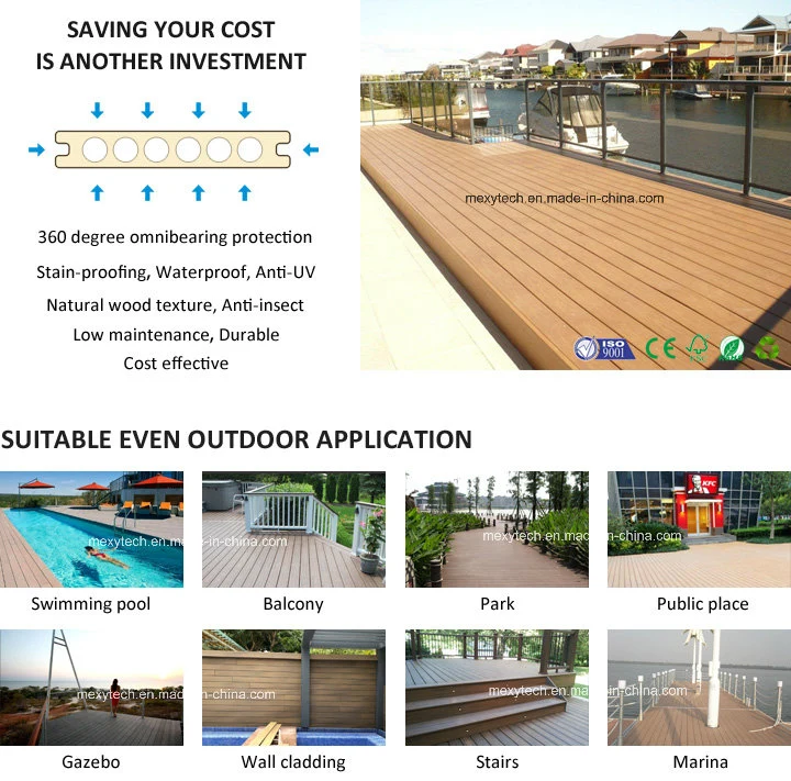 Co-Extrusion WPC Waterproof UV Resistance Outdoor Deck Flooring for Swimming Pool and Corridor