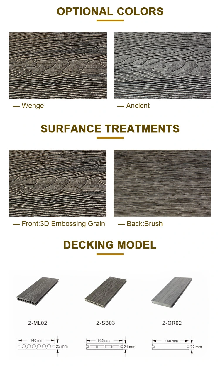 22mm Thickness Co-Extrusion Teak Color Waterproof Deep Embossed WPC Decking