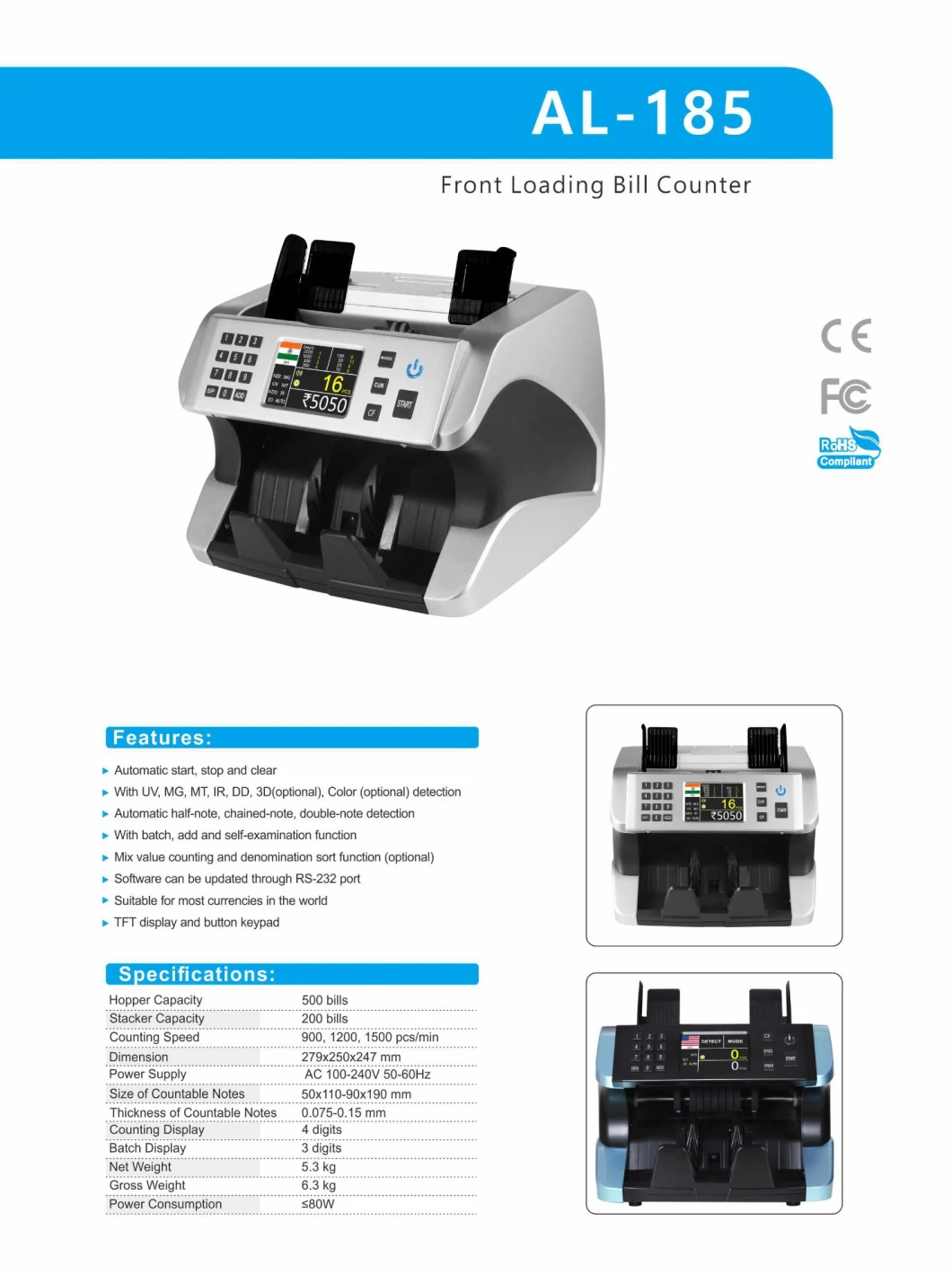 Al-185 Professional China Supplier Value Mix Currency Counting Money Detector Bill Counting Machine