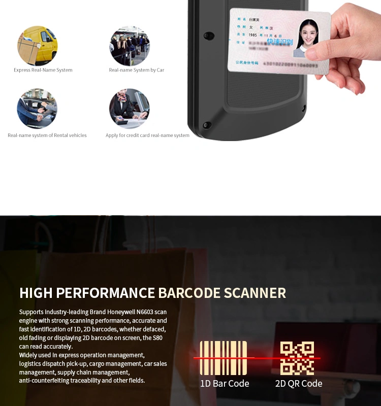 Android Handheld Biometric Portable PDA Fingerprint Reader with 1d 2D Qr Barcode Scanner for Voter Verification/ Hospital/ School