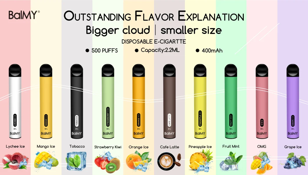 2021 New Disposable Vape Smoke Balmy Electronic 500 Puffs Electronic Shisha Pen