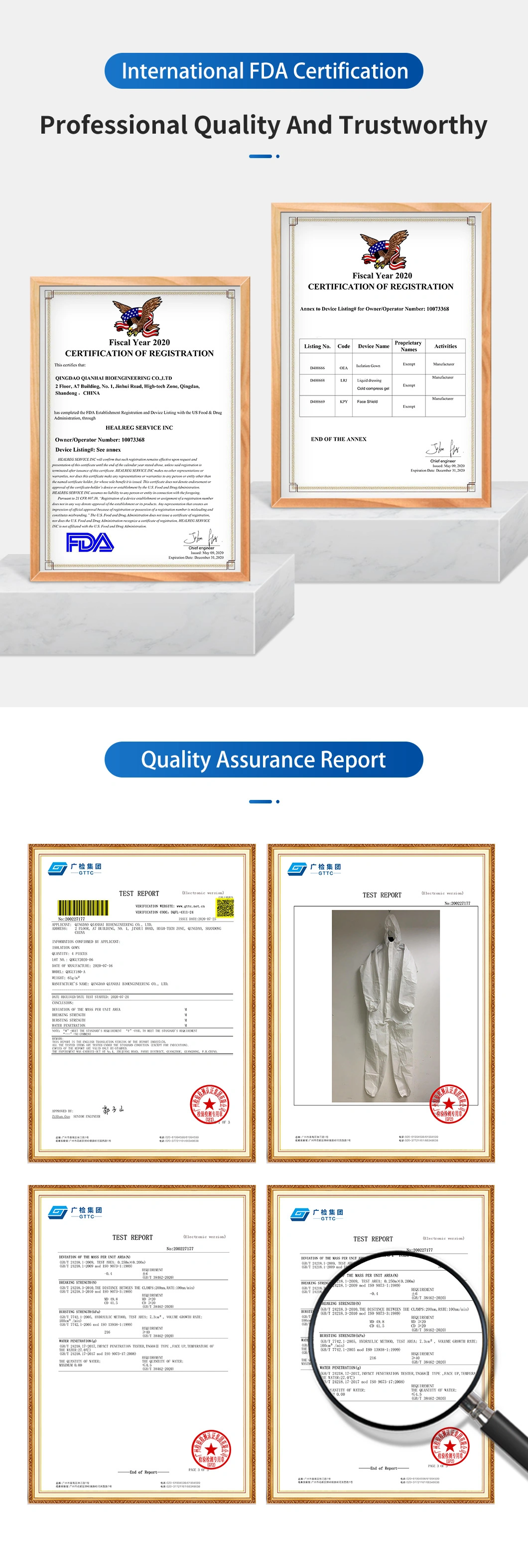 Factory FDA Registration Non Woven Disposable White Isolation Gown Hooded
