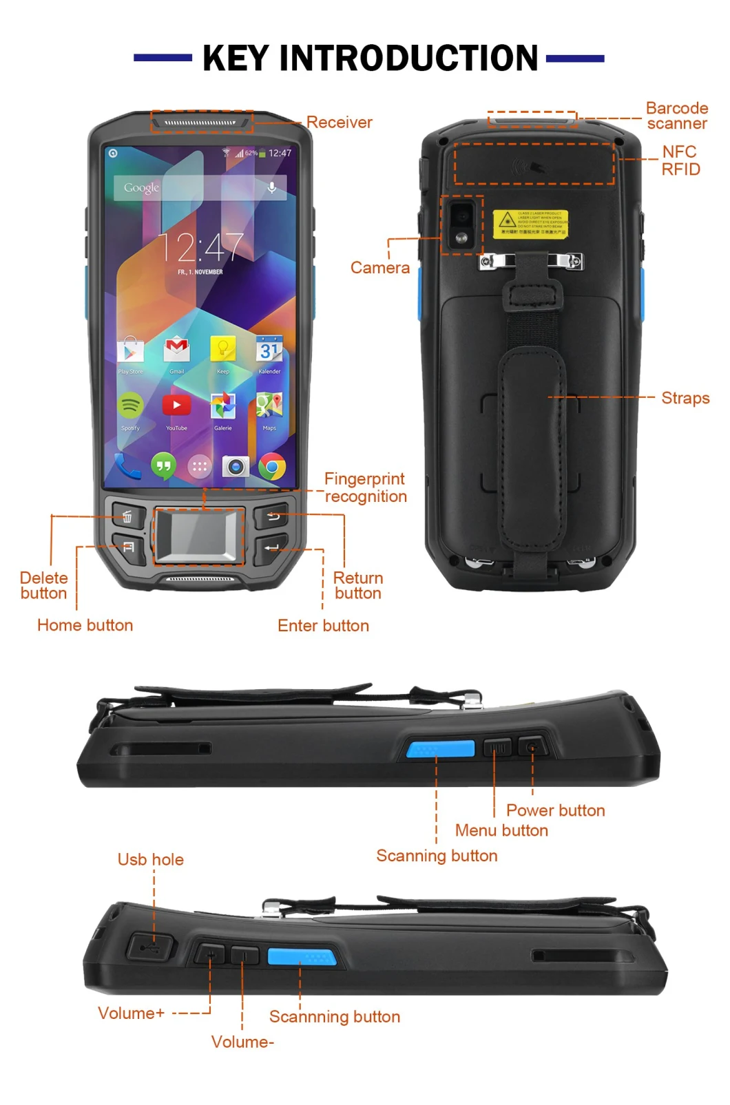 Android Handheld Biometric Portable PDA Fingerprint Reader with 1d 2D Qr Barcode Scanner for Voter Verification