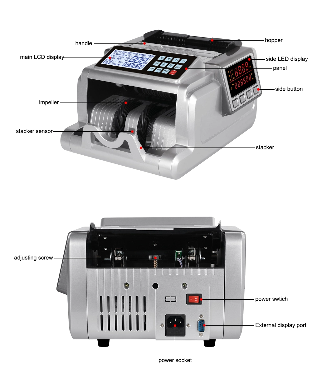 Watt 6900W Fast Money Counting Bill Counter Machine Bank Note Currency Counting Machine