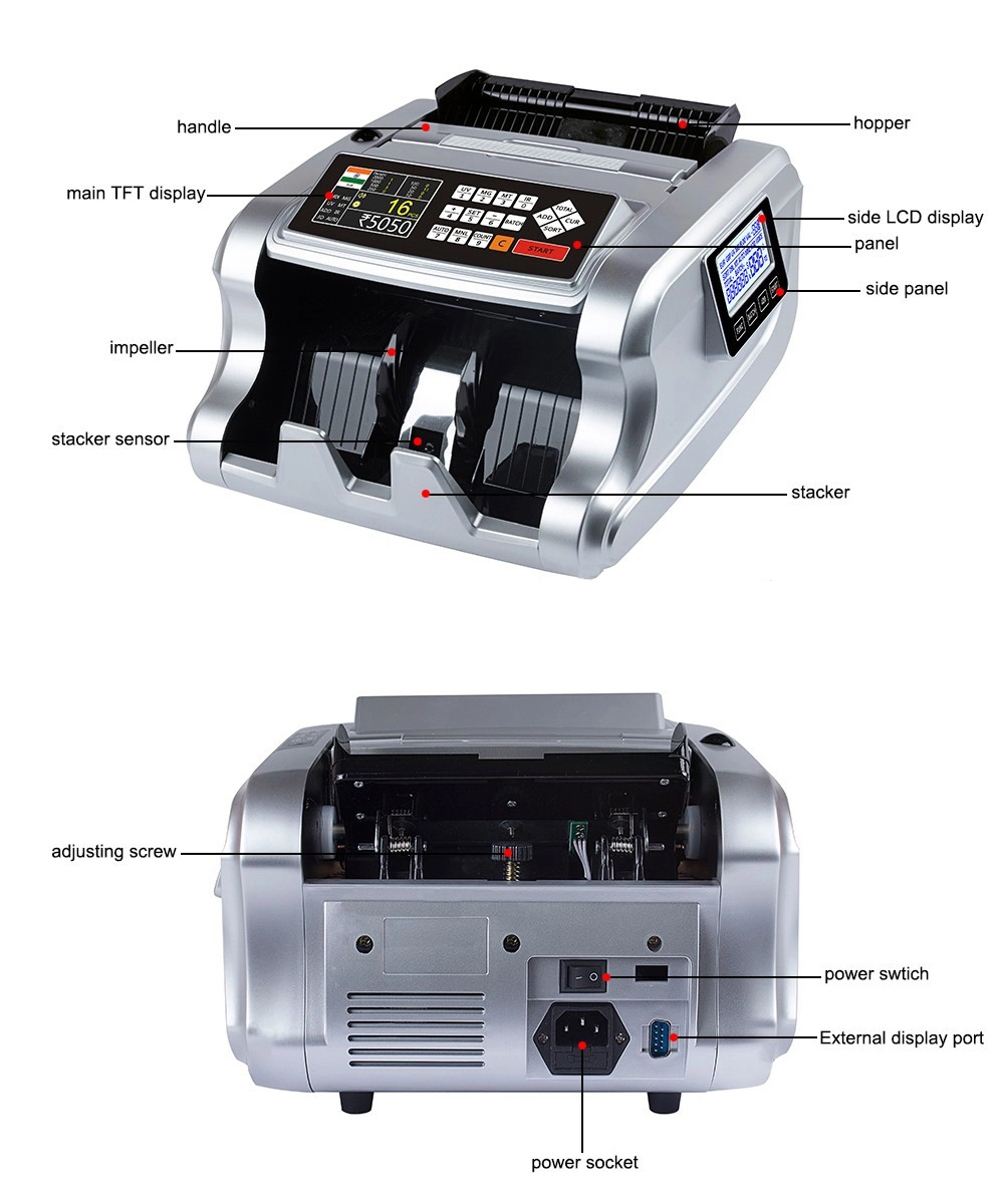 6700t Golden Bill Counter, Indian Rupee Detector and Counter, Banknote Money Counter, Currency Counter, Note Counter