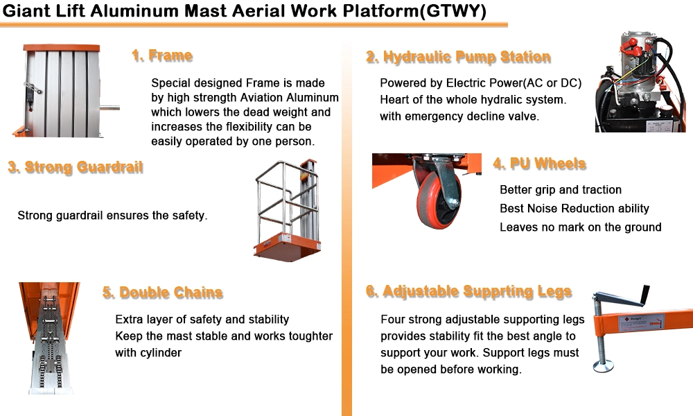 Aluminum Mast Aerial Work Platform Electric Work Platform with Single Mast (GTWY)
