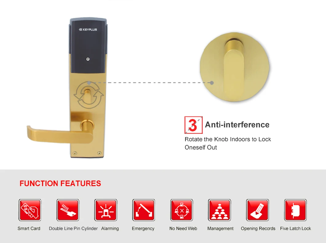 Zinc Alloy Electronic Battery RFID Card Hotel Security Door Locks Software Smart Door Lock Hotel
