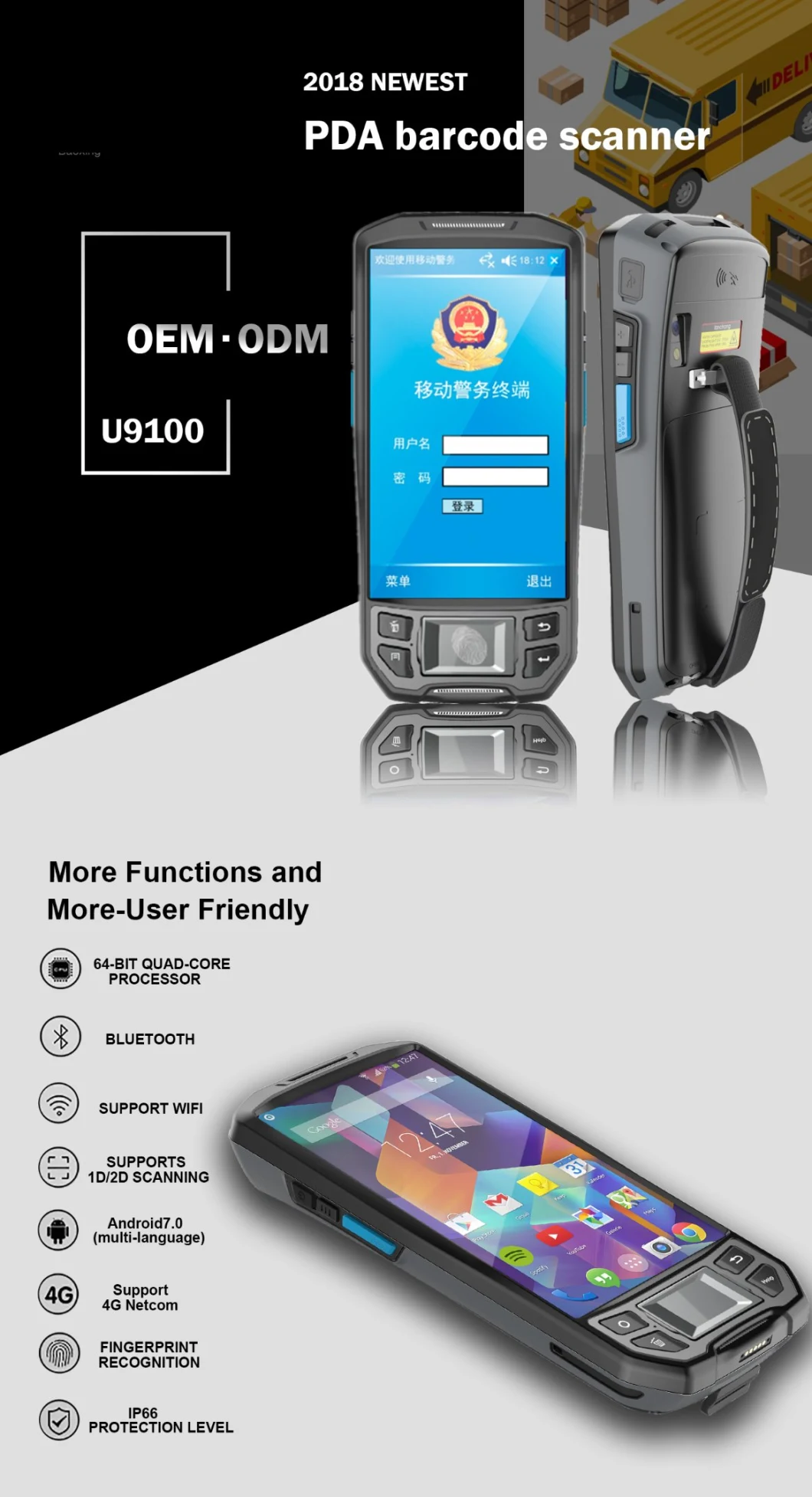 Android Handheld Biometric Portable PDA Fingerprint Reader with 1d 2D Qr Barcode Scanner for Voter Verification