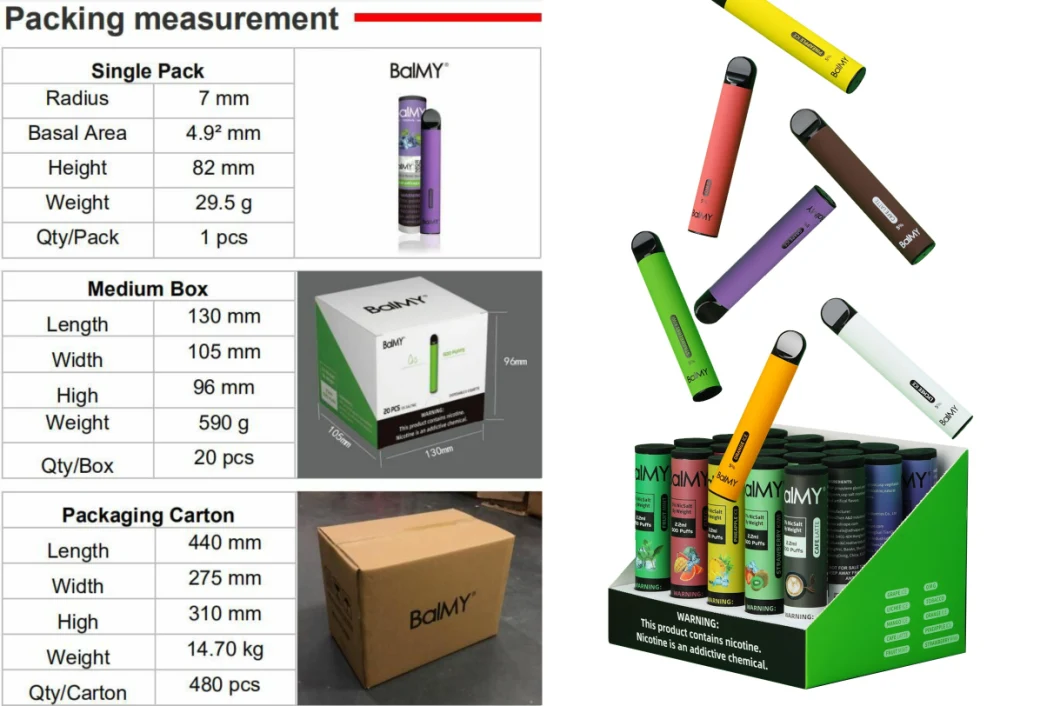 2021 New Disposable Vape Smoke Balmy Electronic 500 Puffs Electronic Shisha Pen