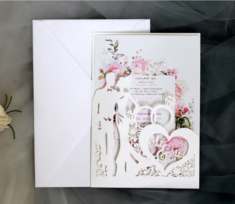 Peel Paper Elegant Floral Heart Luxury Wedding Invitation with Hollow Laser Cut Invitation Card Party Invites