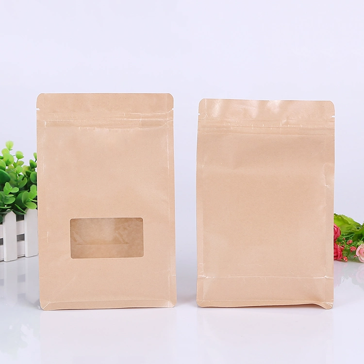 Eight Sides Seal Packaging Bag / Quad Seal Foil Flat Bottom Coffee Pouch with Clear Window