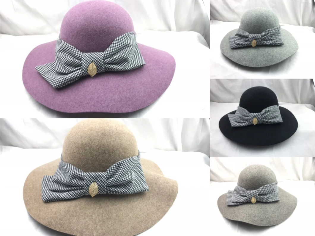 Factory Wholesale 100% Australia Wool Felt Cloche Hat with Felt Bow for Women and Men