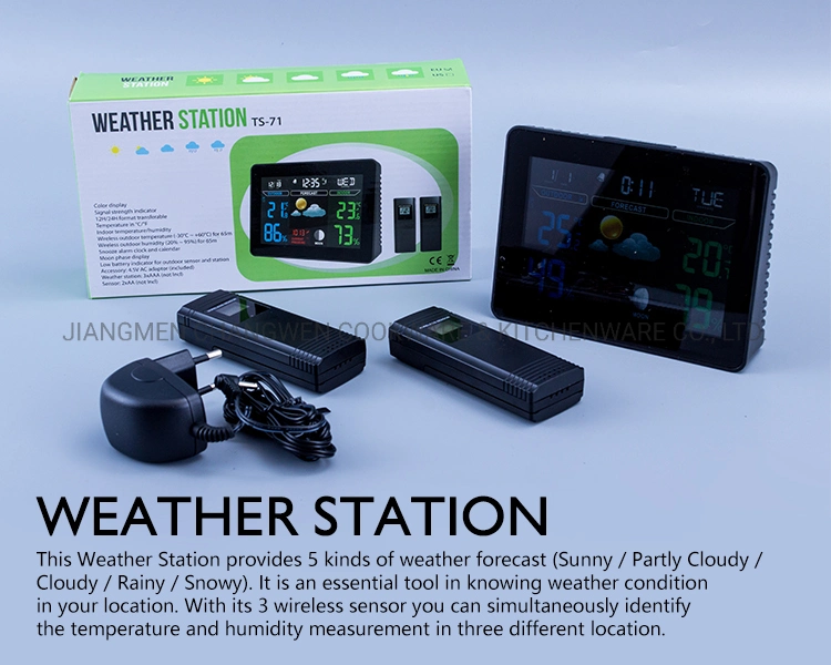LCD Display Weather Station Alarm Clock for Indoor Outdoor Temperature Humidity