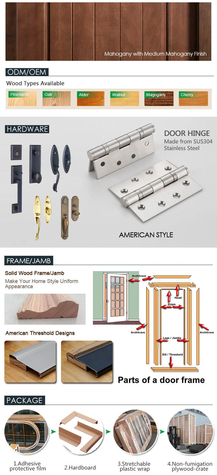 Arched Top Iron Clavos Door Design with Q-Lon Weather Strip Insulation and Solid Wood Front Door Frame