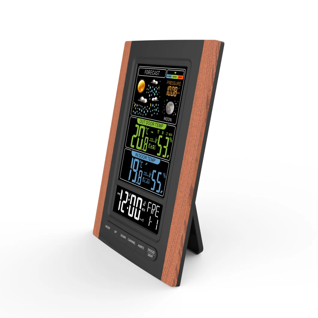 Gift Store Indoor Outdoor LCD Display Temperature Humidity Meter Digital Weather Station Clock