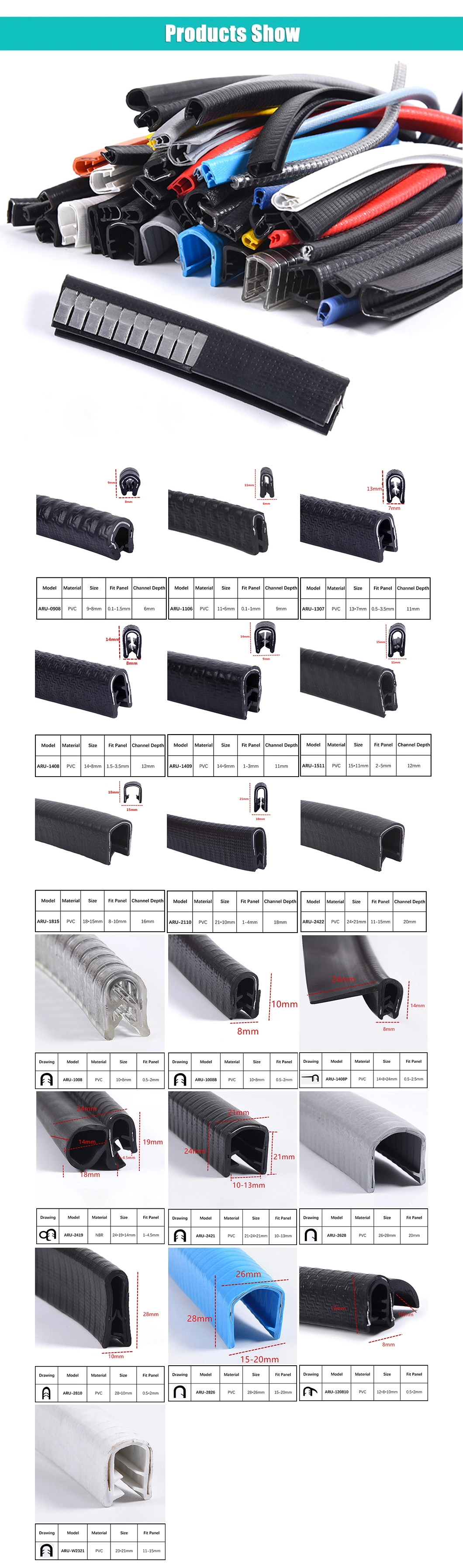 Rubber U-Channel Extrusions Edge Trim Sealing Strips Metal Insert