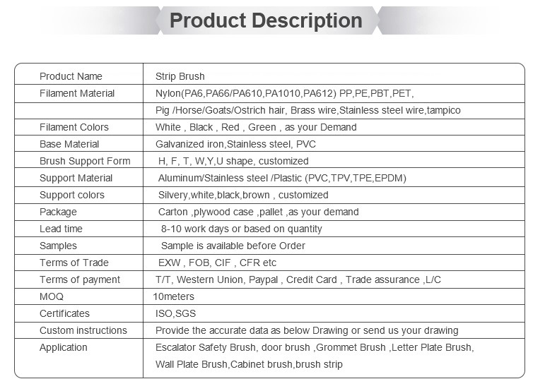 Garage Door Brush Strip with 180 Carrier Aluminium H Stye Dustproof Brush Seal for Door & Escalator Weather Stripping