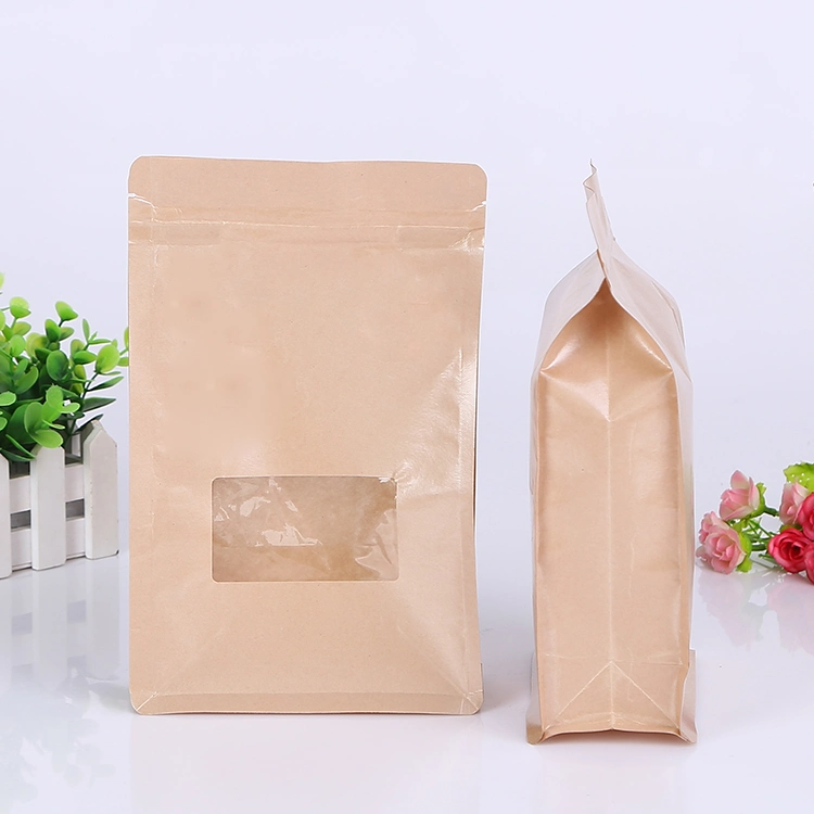 Eight Sides Seal Packaging Bag / Quad Seal Foil Flat Bottom Coffee Pouch with Clear Window