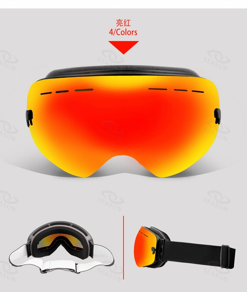 Newest Safety Outdoor Sports Ski Goggle with Magnet Exchange Mirrored Lens Skiing Glasses