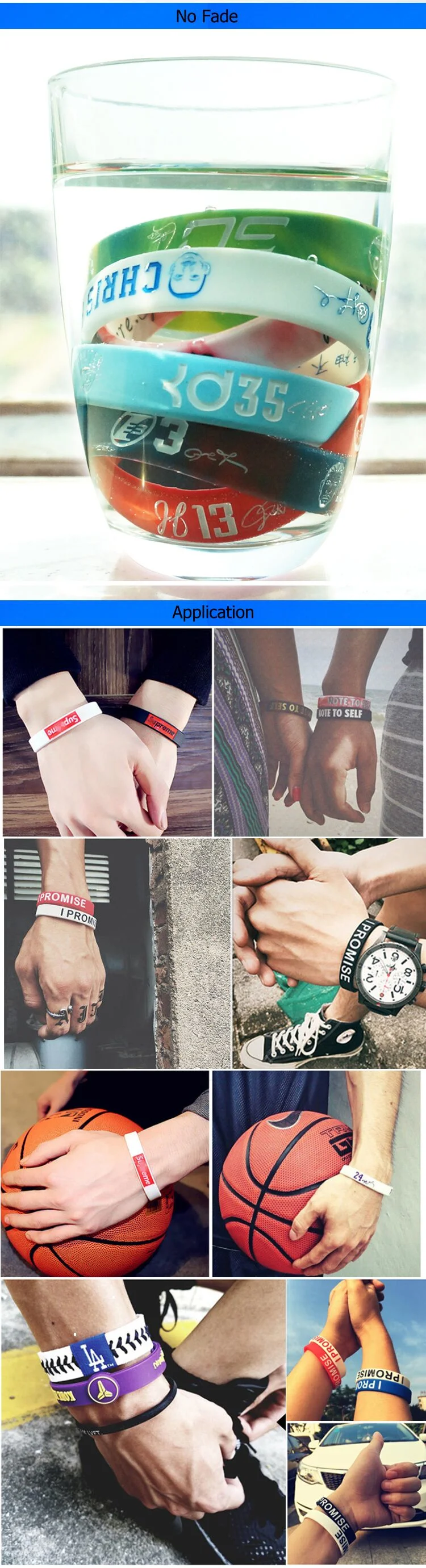 202*12*2mm or Customized Size Bright-Colored Silicone Wristband