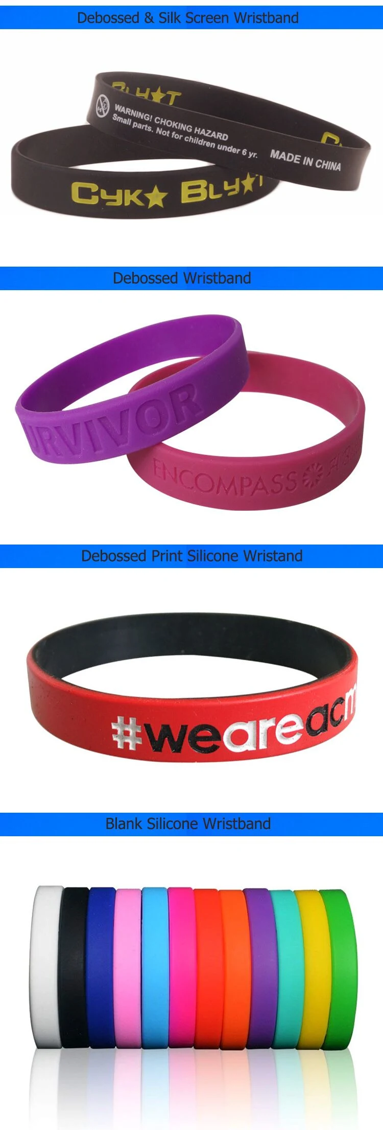202*12*2mm or Customized Size Bright-Colored Silicone Wristband