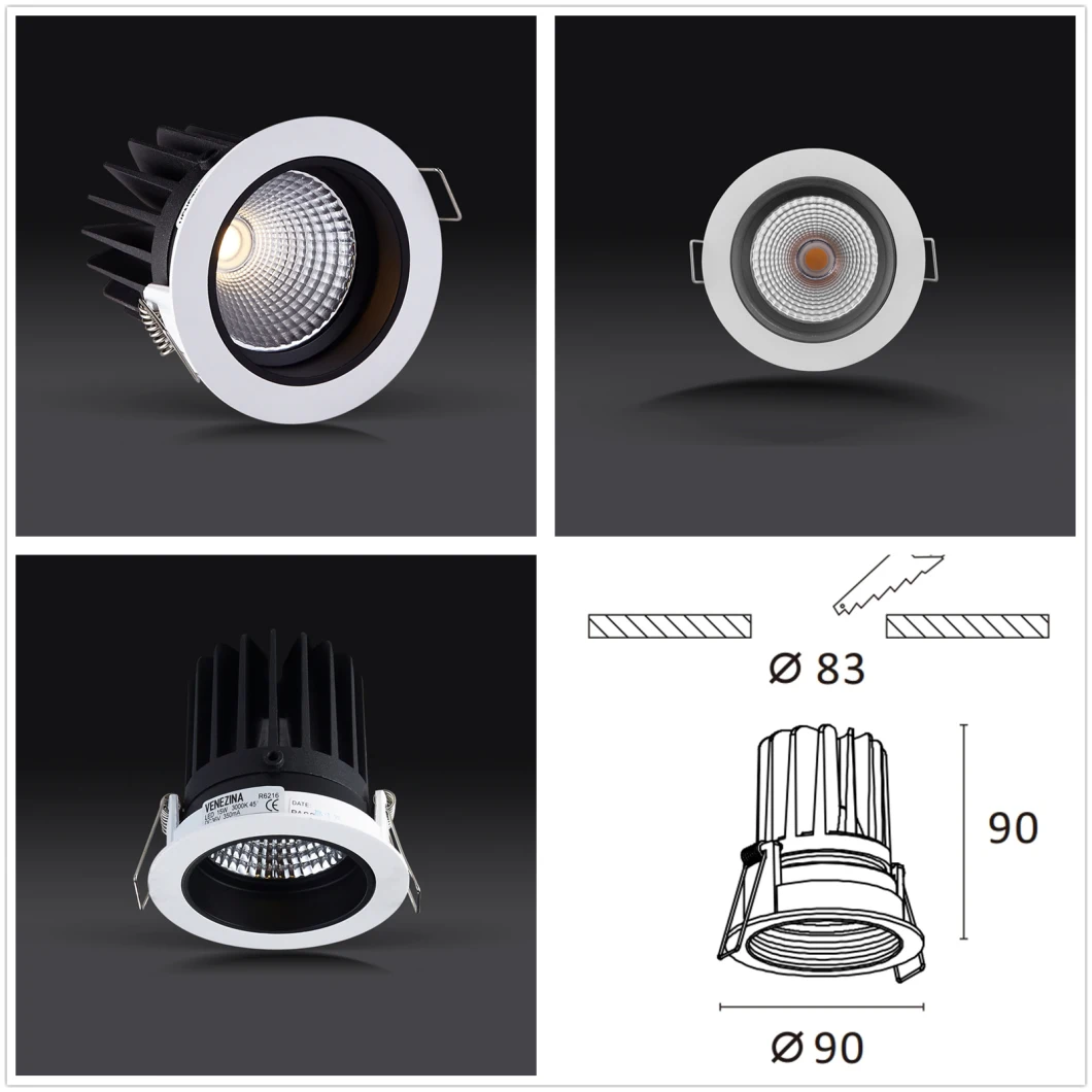 COB 6W Available Recessed LED Optical Lens Fixed LED Downlight