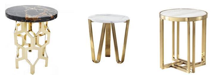 Round Metal Golden Round Accent Coffee Table with Marble Top