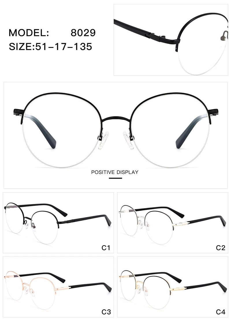China New Design Round Retro Shape Lens Half Rim Frame Metal Eyeglass Spectacles Eyewear Frames