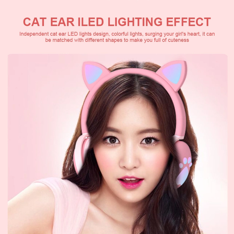 The Cat's Ear OEM Custom Logo Bt Cartoon Cute Headset Headset Foldable Cat Ear Wireless Children's Headset