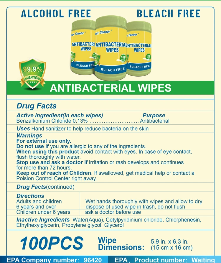 Anti Bacterial Wet Wipes in Barrel Kills Germs Alcohol-Free