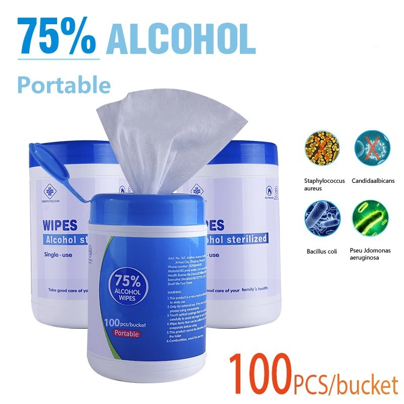 100PCS/Bottle 75% Disposable Alcohol Disinfection Wipes Portable Hand Skin Cleaning Antiseptic Wipes Alcohol Cotton Wipes
