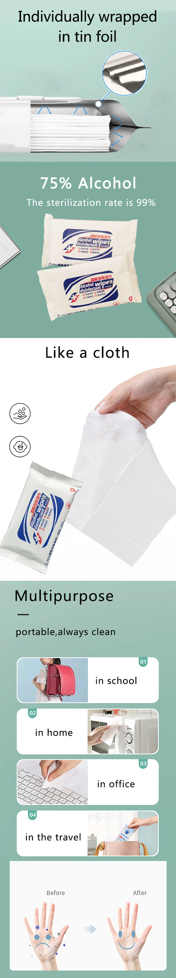 Wipes Anti-Virus 75%Alcohol Wet Wipes Antibacterial Cleaning Sterilizing Wipes 10PCS/Bag