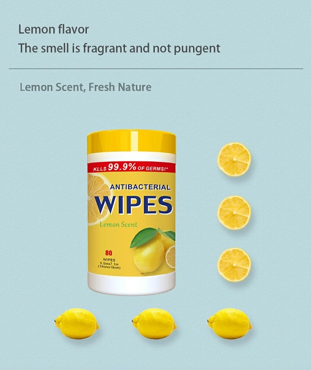 Antibacterial Cleansing Bzk Wet Wipes with Lemon Scent Kill 99.9% of Germs