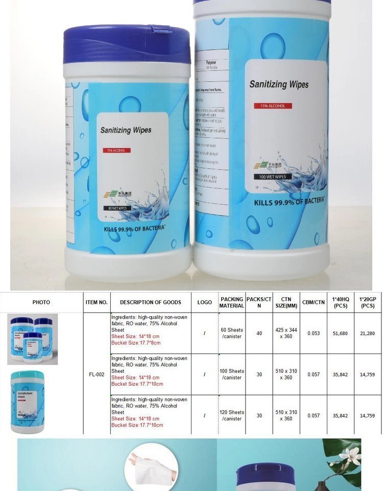 Factory Manufacture Hot Sale Alcohol Sanitizing Wet Wipe Kill 99.9% Bacteria Anti-Virus 75% Alcohol Wipes Cleaning Dry/Wet Wipes Customized for Requirement
