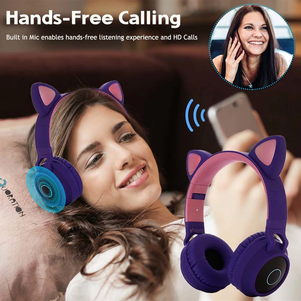 2021 New Arrival Factory Wholesale Price Headphones Stereo Cute Cat Ear Headphones Cat Ear Headsets Wireless LED Sports Headset